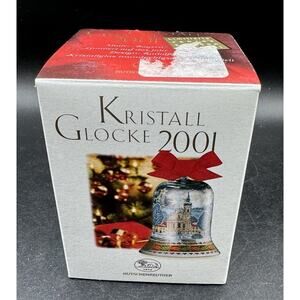 New Hutschenreuther Germany 2001 Clear Crystal Bell W Church Christmas Ornament